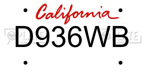D936WB California License Plate
