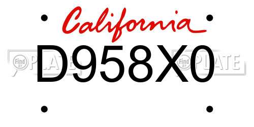 D958X0 California License Plate