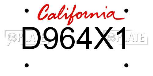 D964X1 California License Plate