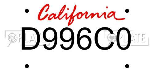 D996C0 California License Plate