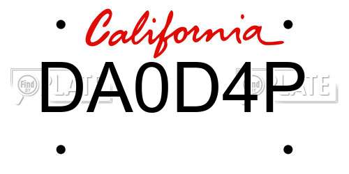 DA0D4P California License Plate