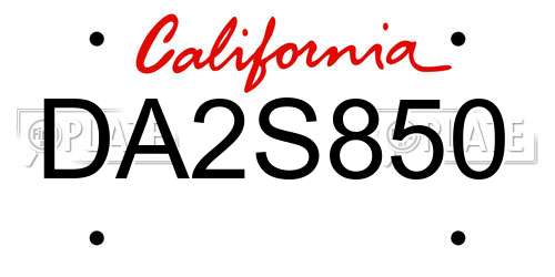 DA2S850 California License Plate