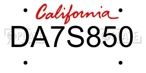 DA7S850 California License Plate
