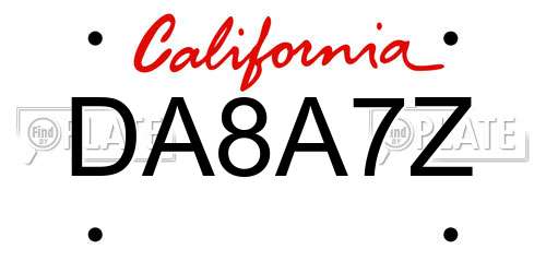 DA8A7Z California License Plate