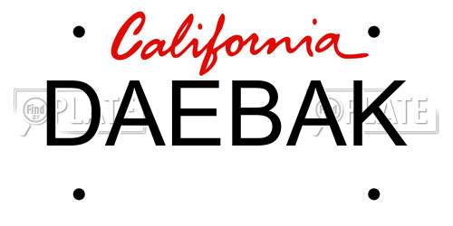 DAEBAK California License Plate