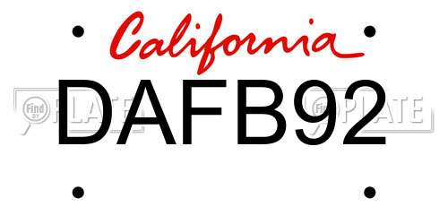 DAFB92 California License Plate