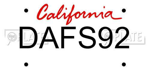 DAFS92 California License Plate
