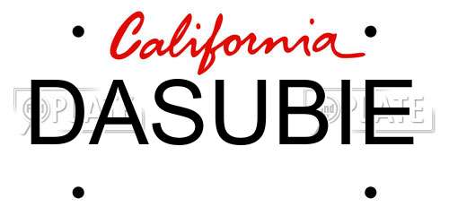 DASUBIE California License Plate