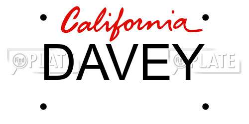 DAVEY California License Plate