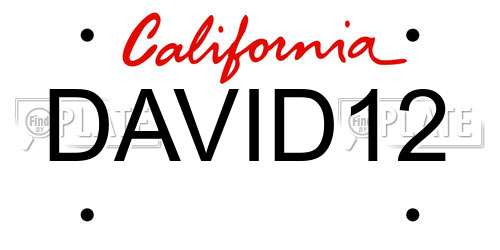 DAVID12 California License Plate