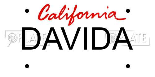 DAVIDA California License Plate