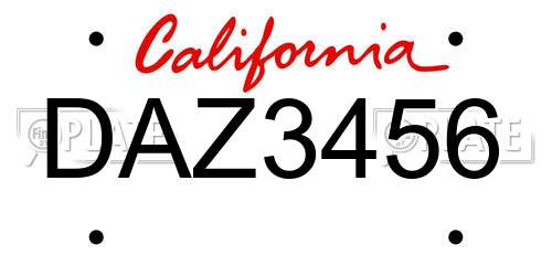 DAZ3456 California License Plate