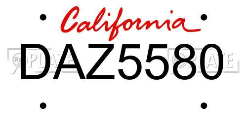 DAZ5580 California License Plate