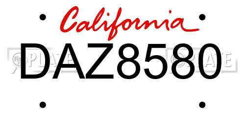 DAZ8580 California License Plate