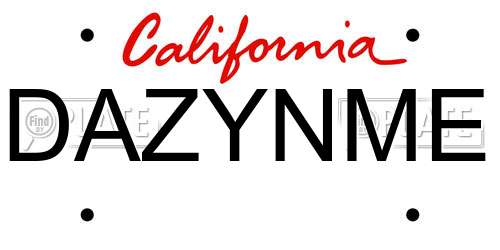 DAZYNME California License Plate