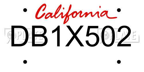 DB1X502 California License Plate