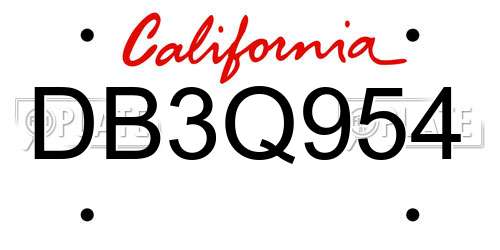DB3Q954 California License Plate