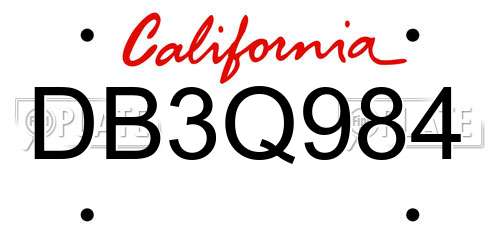 DB3Q984 California License Plate