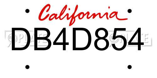 DB4D854 California License Plate