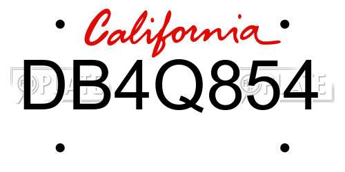 DB4Q854 California License Plate