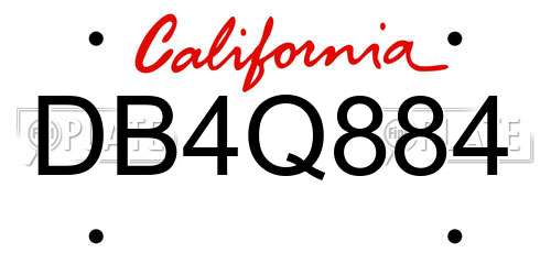 DB4Q884 California License Plate
