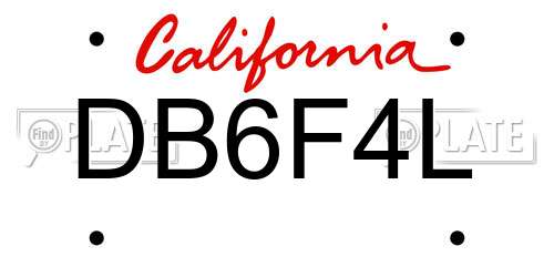 DB6F4L California License Plate