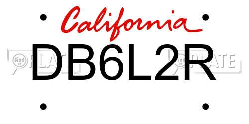 DB6L2R California License Plate