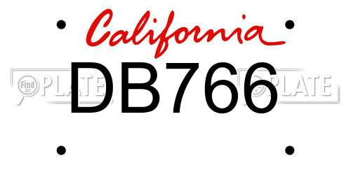 DB766 California License Plate