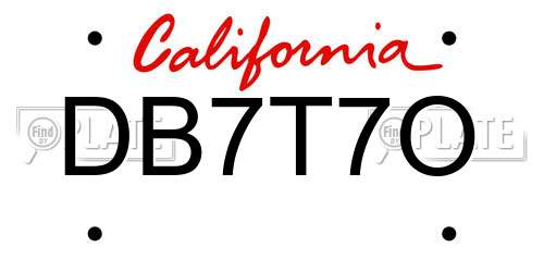 DB7T7O California License Plate