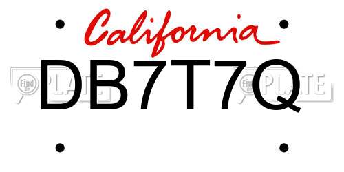 DB7T7Q California License Plate