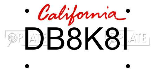 DB8K8I California License Plate