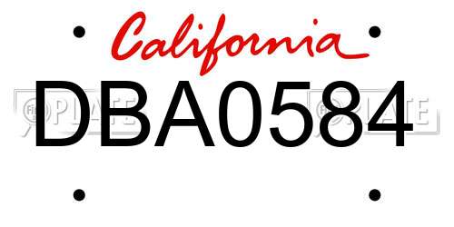 DBA0584 California License Plate