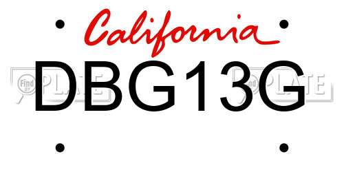 DBG13G California License Plate
