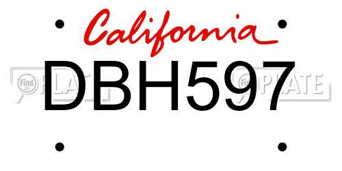 DBH597 California License Plate
