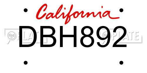 DBH892 California License Plate