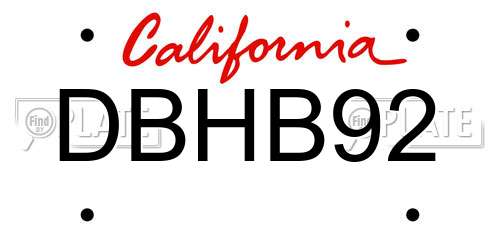 DBHB92 California License Plate