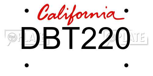 DBT220 California License Plate