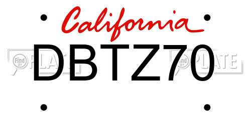 DBTZ70 California License Plate