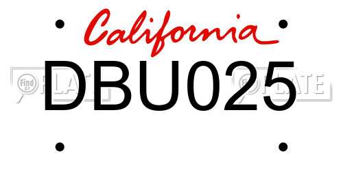 DBU025 California License Plate