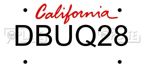 DBUQ28 California License Plate