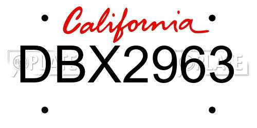 DBX2963 California License Plate