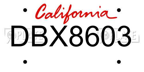 DBX8603 California License Plate