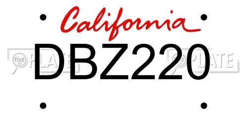 DBZ220 California License Plate