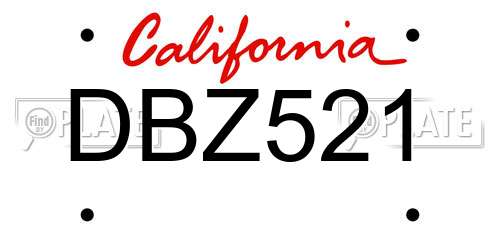 DBZ521 California License Plate