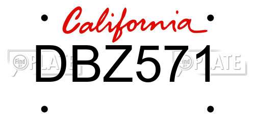 DBZ571 California License Plate