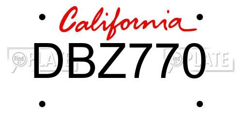 DBZ770 California License Plate