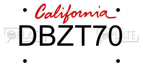 DBZT70 California License Plate