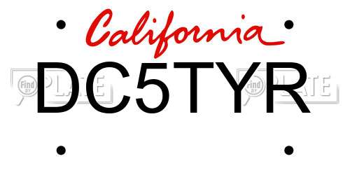 DC5TYR California License Plate