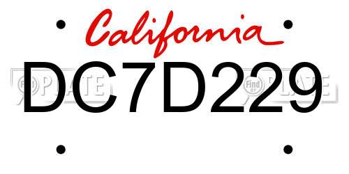 DC7D229 California License Plate