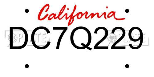 DC7Q229 California License Plate